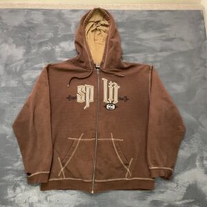 vintage Split sweatshirt zip up mens medium Brown 2000s y2k skate